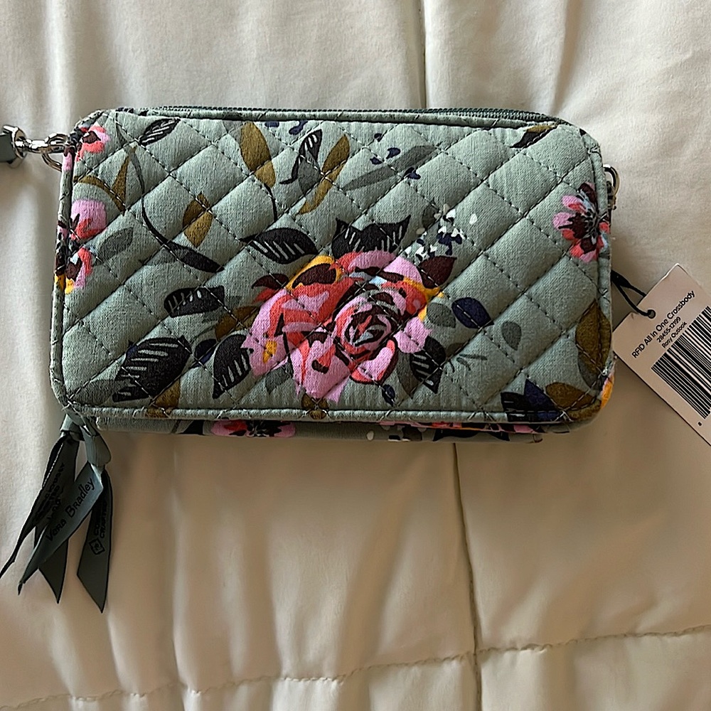 Vera Bradley RFID All in One Crossbody in Rosy Outlook pattern